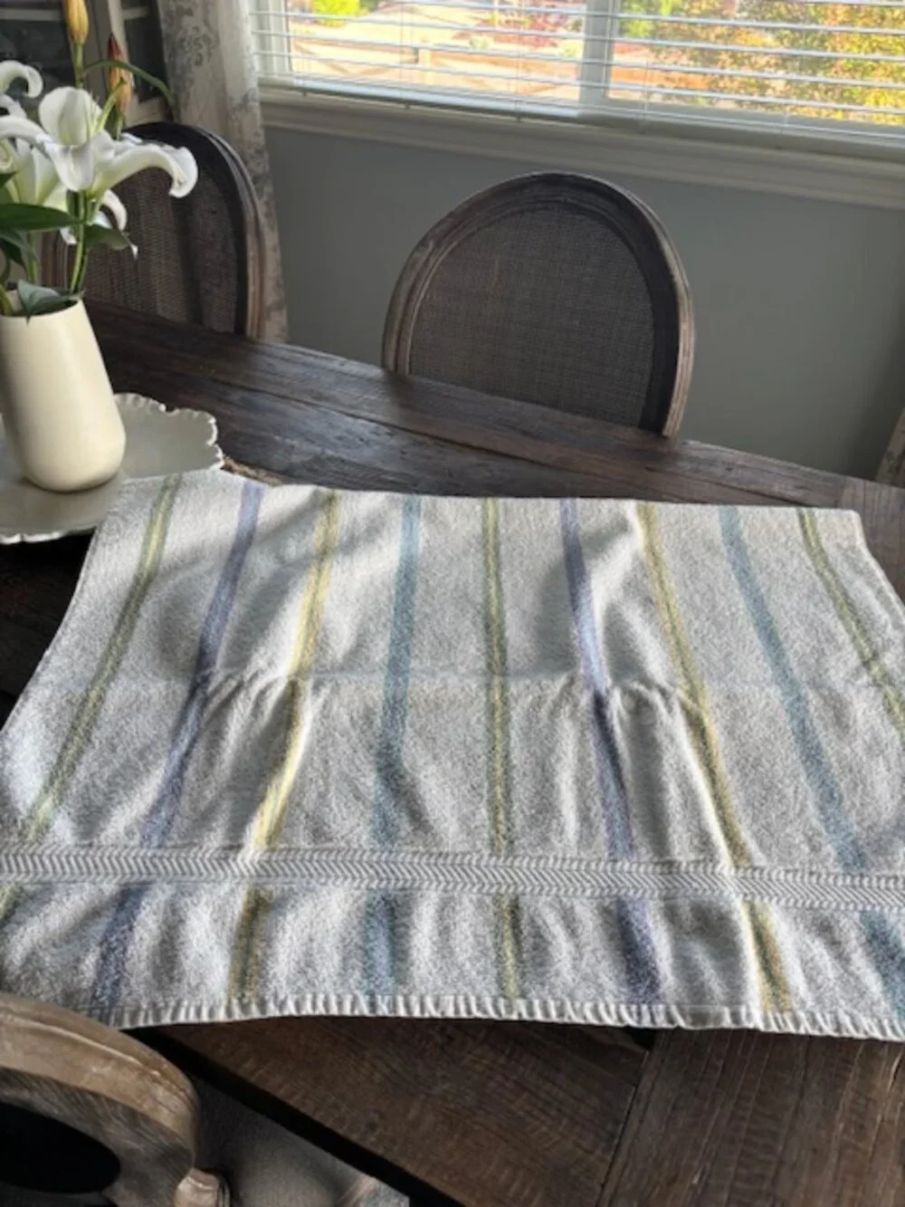 White bath sheet with pastel stripes - SALE!